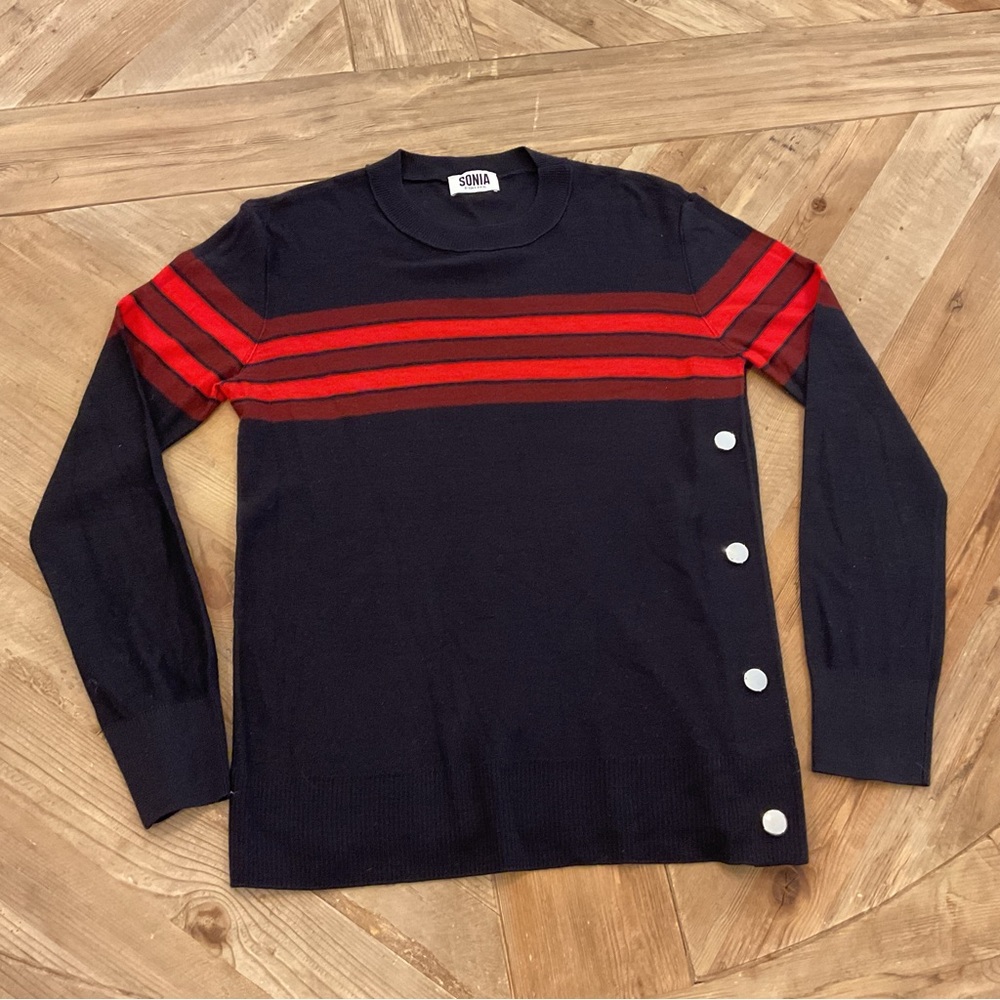 Sonia‎ by Sonia Rykiel Striped Long Sleeve Wool Blend Sweater